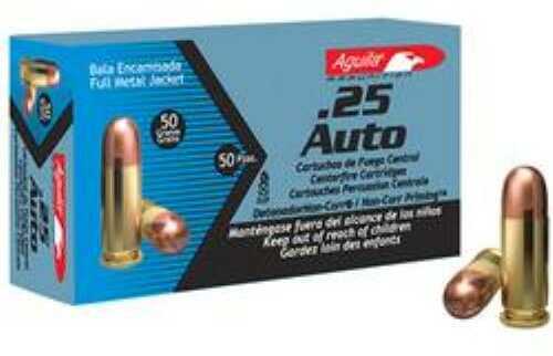 25 ACP 50 Grain Full Metal Jacket Rounds Aguila Ammunition